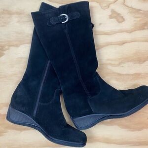 Aquatalia Tall Black Suede Shearling-Lined Wedge Boots